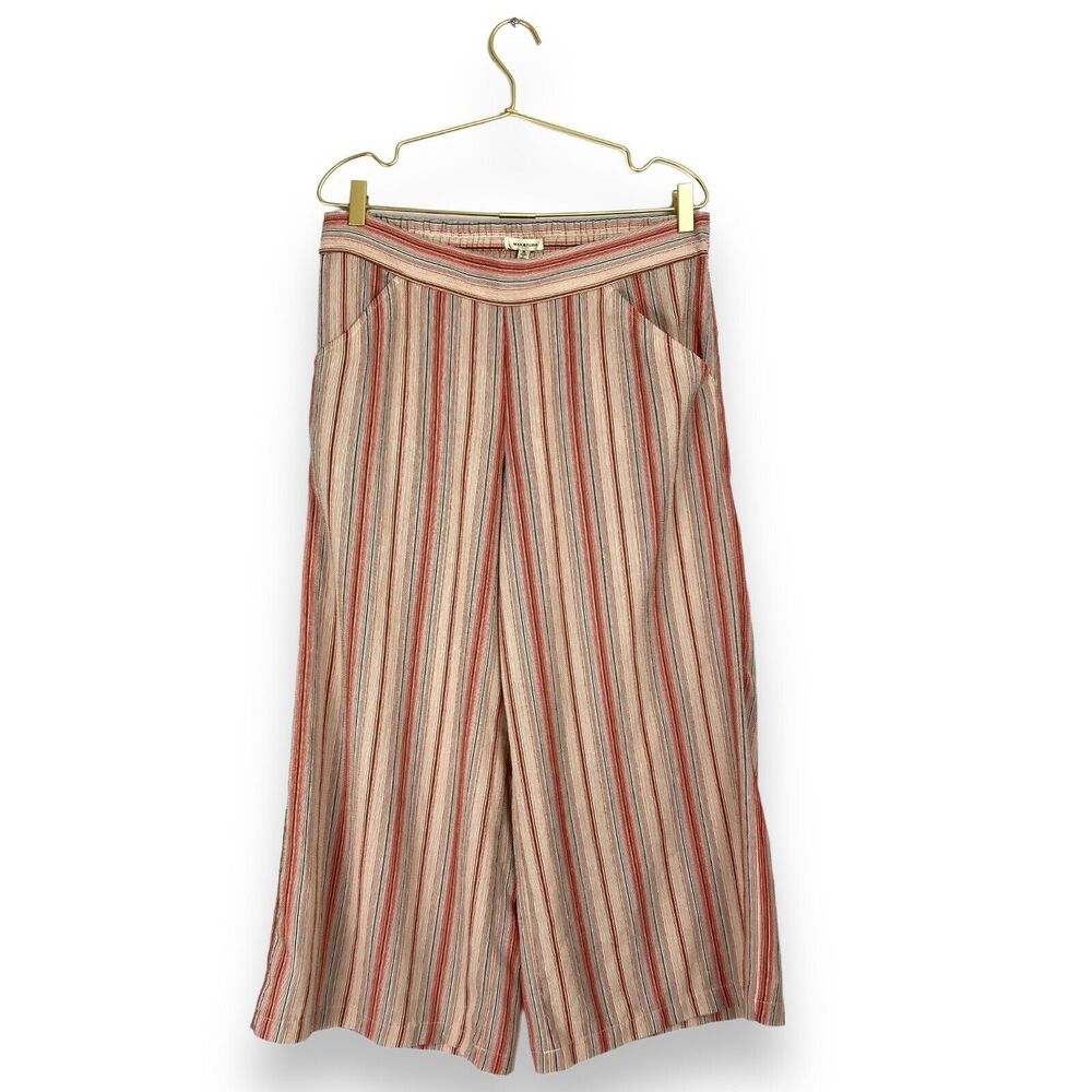 Max Studio Women's XL Striped Wide Leg Cropped Elastic Waist Pants Pockets 526